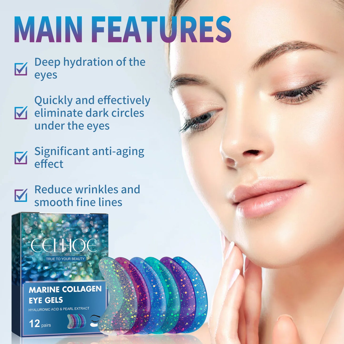 Marine Collagen Eye Gel Patches – 12 Pairs for Puffy Eyes & Dark Circles
